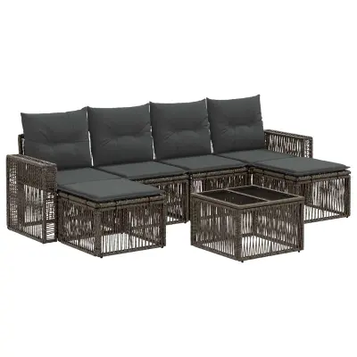 vidaXL Vrtna sedežna garnitura 7 pcs Siva in temno siva poli ratan
