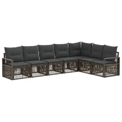 vidaXL Vrtna sedežna garnitura 7 pcs Siva poli ratan