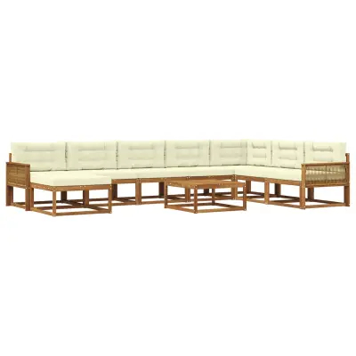 vidaXL Zunanja garnitura za sedenje z blazino 9 pcs Naravna in smetana
