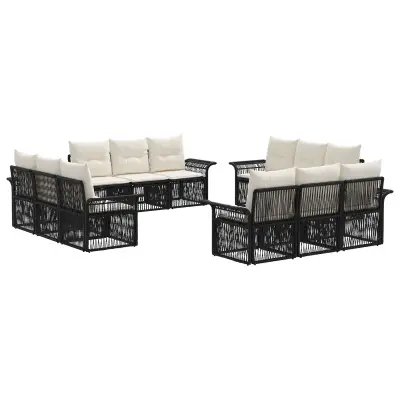vidaXL Vrtna sedežna garnitura 12 pcs Črna poli ratan