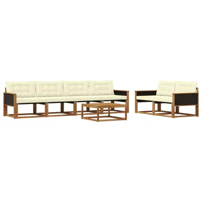 vidaXL Zunanja garnitura za sedenje z blazino 7 pcs Naravna in smetana