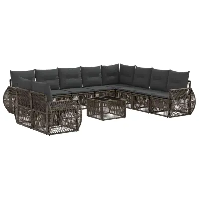 vidaXL Vrtna sedežna garnitura 11 pcs Siva in temno siva poli ratan