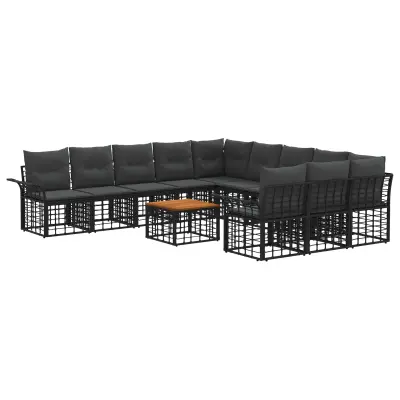 vidaXL Zunanja garnitura za sedenje 12 pcs Črna in Temno siva