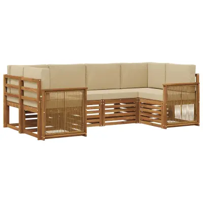 vidaXL Kotna sedežna garnitura z blazino 5 pcs Naravna