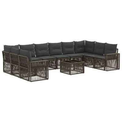 vidaXL Vrtna sedežna garnitura 11 pcs Siva in temno siva poli ratan