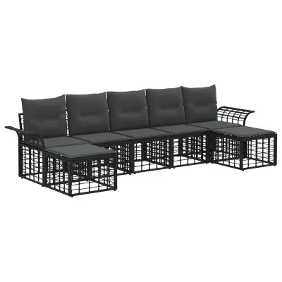 vidaXL Zunanja garnitura za sedenje 7 pcs Črna in Temno siva Poliester