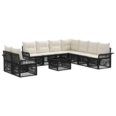 vidaXL Vrtna sedežna garnitura 10 pcs Črna poli ratan