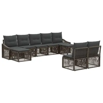vidaXL Vrtna sedežna garnitura 9 pcs Siva poli ratan