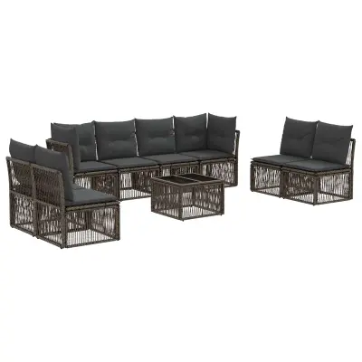 vidaXL Vrtna sedežna garnitura 9 pcs Siva poli ratan