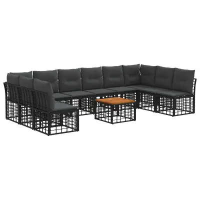 vidaXL Zunanja garnitura za sedenje 11 pcs Črna in Temno siva