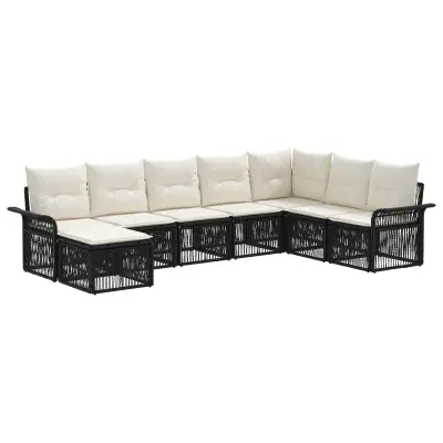 vidaXL Vrtna sedežna garnitura 8 pcs Črna poli ratan