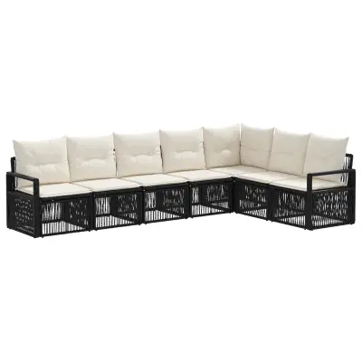 vidaXL Vrtna sedežna garnitura 7 pcs Črna poli ratan