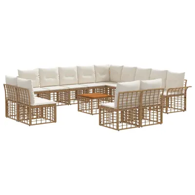vidaXL Zunanja garnitura za sedenje 14 pcs Naravna in krem bela