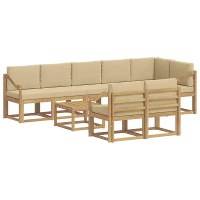 vidaXL Zunanja garnitura za sedenje 9 pcs Bela in bež Poliester