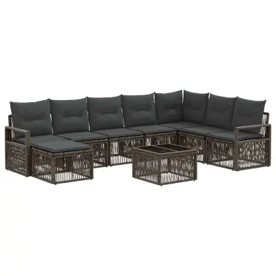 vidaXL Vrtna sedežna garnitura 9 pcs Siva poli ratan