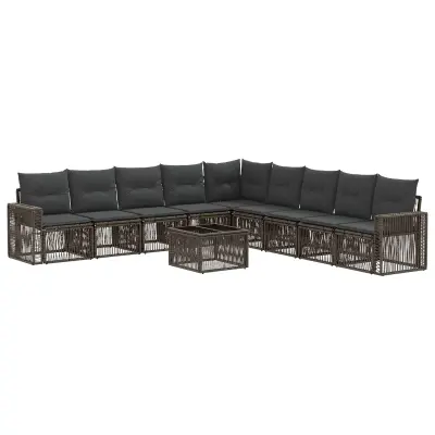 vidaXL Vrtna sedežna garnitura 10 pcs Siva in temno siva poli ratan