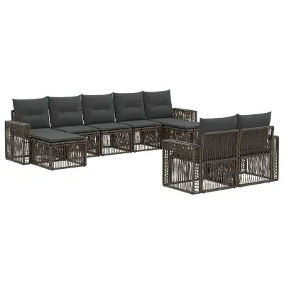 vidaXL Vrtna sedežna garnitura 9 pcs Siva in temno siva poli ratan