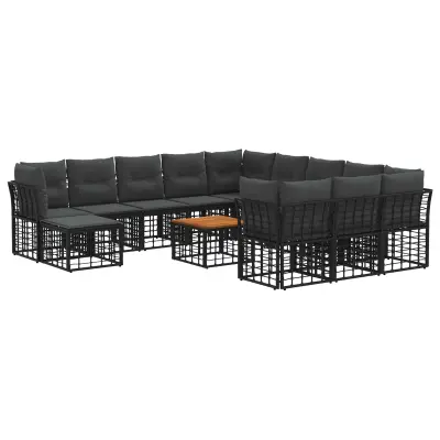 vidaXL Zunanja garnitura za sedenje 13 pcs Črna in Temno siva