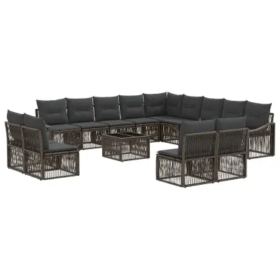 vidaXL Vrtna sedežna garnitura 14 pcs Siva poli ratan