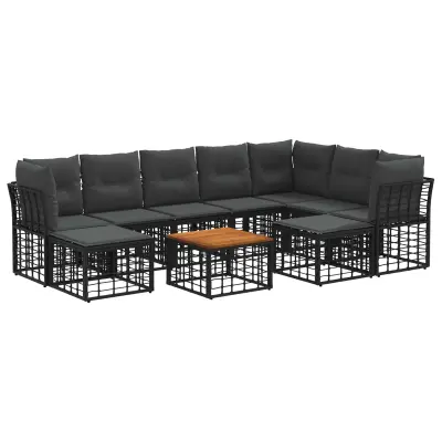vidaXL Zunanja garnitura za sedenje 10 pcs Črna in Temno siva
