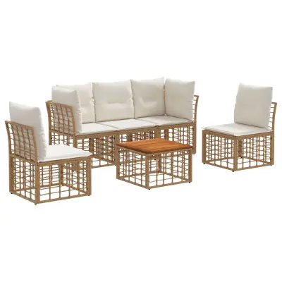 vidaXL Zunanja garnitura za sedenje 6 pcs Naravna in krem bela