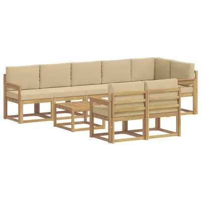 vidaXL Zunanja garnitura za sedenje 9 pcs Bela in bež Poliester