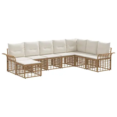 vidaXL Zunanja garnitura za sedenje 8 pcs Naravna in krem bela
