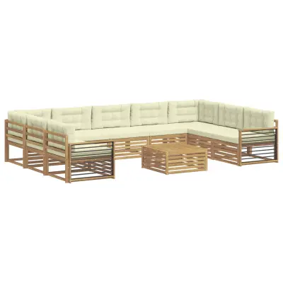 vidaXL Zunanja garnitura za sedenje z blazino 10 pcs Bela in krem