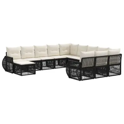vidaXL Vrtna sedežna garnitura 12 pcs Črna poli ratan