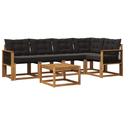 vidaXL Zunanja garnitura za sedenje z blazino 6 pcs Naravna in črna