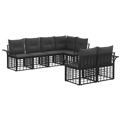 vidaXL Zunanja garnitura za sedenje 7 pcs Črna in Temno siva Poliester