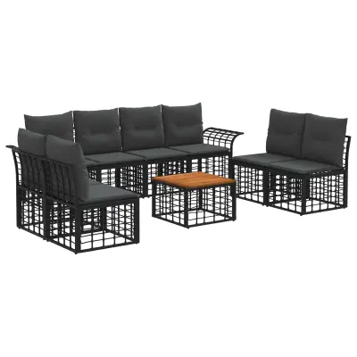 vidaXL Zunanja garnitura za sedenje 9 pcs Črna in Temno siva Poliester