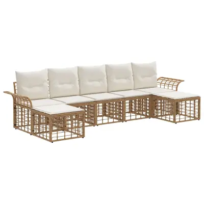 vidaXL Zunanja garnitura za sedenje 7 pcs Naravna in krem bela