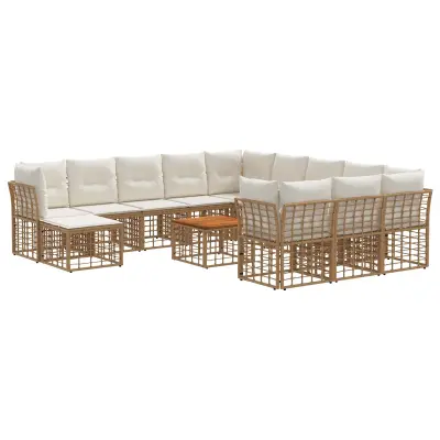 vidaXL Zunanja garnitura za sedenje 13 pcs Naravna in krem bela
