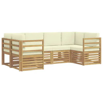 vidaXL Kotna sedežna garnitura z blazino 6 pcs Bela in krem Poliester