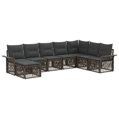 vidaXL Vrtna sedežna garnitura 8 pcs Siva poli ratan