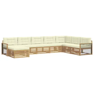 vidaXL Zunanja garnitura za sedenje z blazino 8 pcs Bela in krem