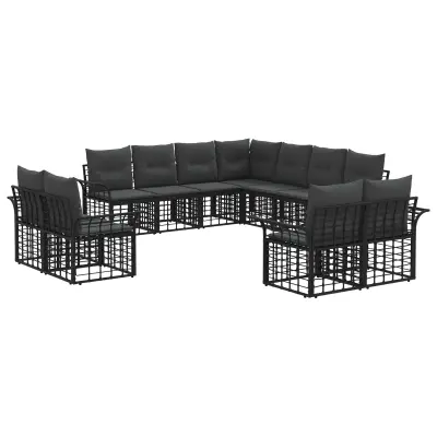 vidaXL Zunanja garnitura za sedenje 11 pcs Črna in Temno siva