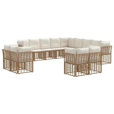 vidaXL Zunanja garnitura za sedenje 13 pcs Naravna in krem bela
