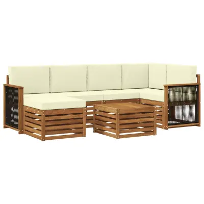 vidaXL Kotna sedežna garnitura z blazino 6 pcs Naravna in smetana