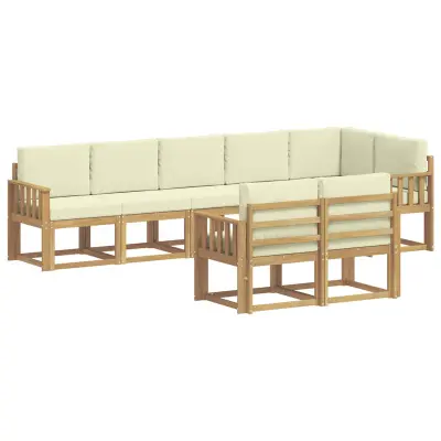 vidaXL Zunanja garnitura za sedenje 8 pcs Bela in krem Poliester