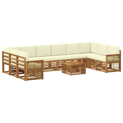 vidaXL Zunanja garnitura za sedenje z blazino 8 pcs Naravna in smetana