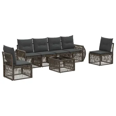 vidaXL Vrtna sedežna garnitura 7 pcs Siva in temno siva poli ratan