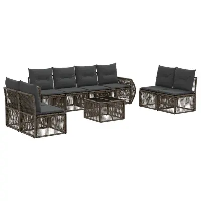 vidaXL Vrtna sedežna garnitura 9 pcs Siva in temno siva poli ratan