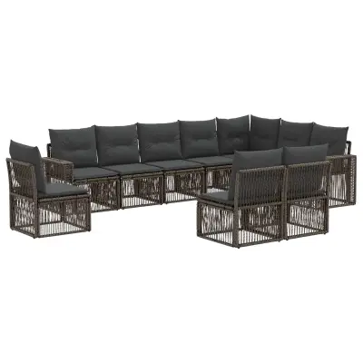 vidaXL Vrtna sedežna garnitura 10 pcs Siva in temno siva poli ratan
