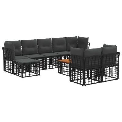 vidaXL Zunanja garnitura za sedenje 10 pcs Črna in Temno siva