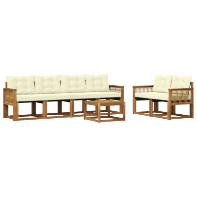 vidaXL Zunanja garnitura za sedenje z blazino 7 pcs Naravna in smetana