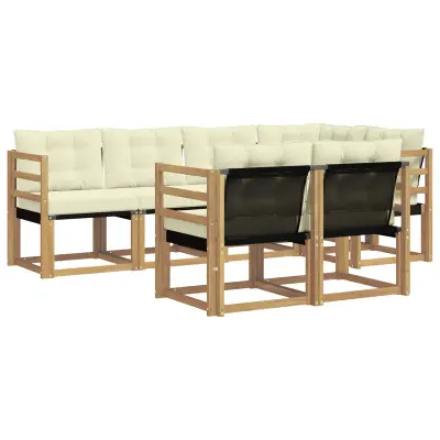 vidaXL Zunanja garnitura za sedenje z blazino 7 pcs Bela in krem