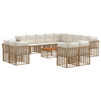 vidaXL Zunanja garnitura za sedenje 14 pcs Naravna in krem bela