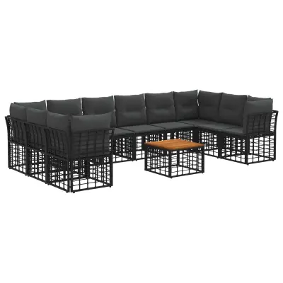 vidaXL Zunanja garnitura za sedenje 11 pcs Črna in Temno siva